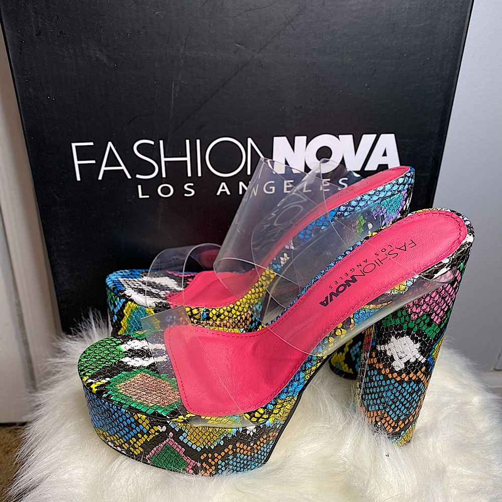 multi color platform heels